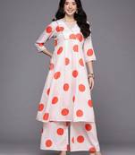 Off white printed cotton blend kurta sets