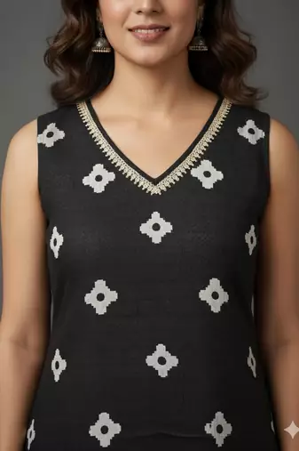 Black printed silk crepe kurta sets