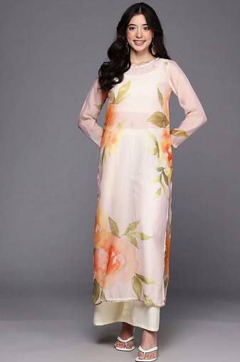Off white printed organza kurta sets