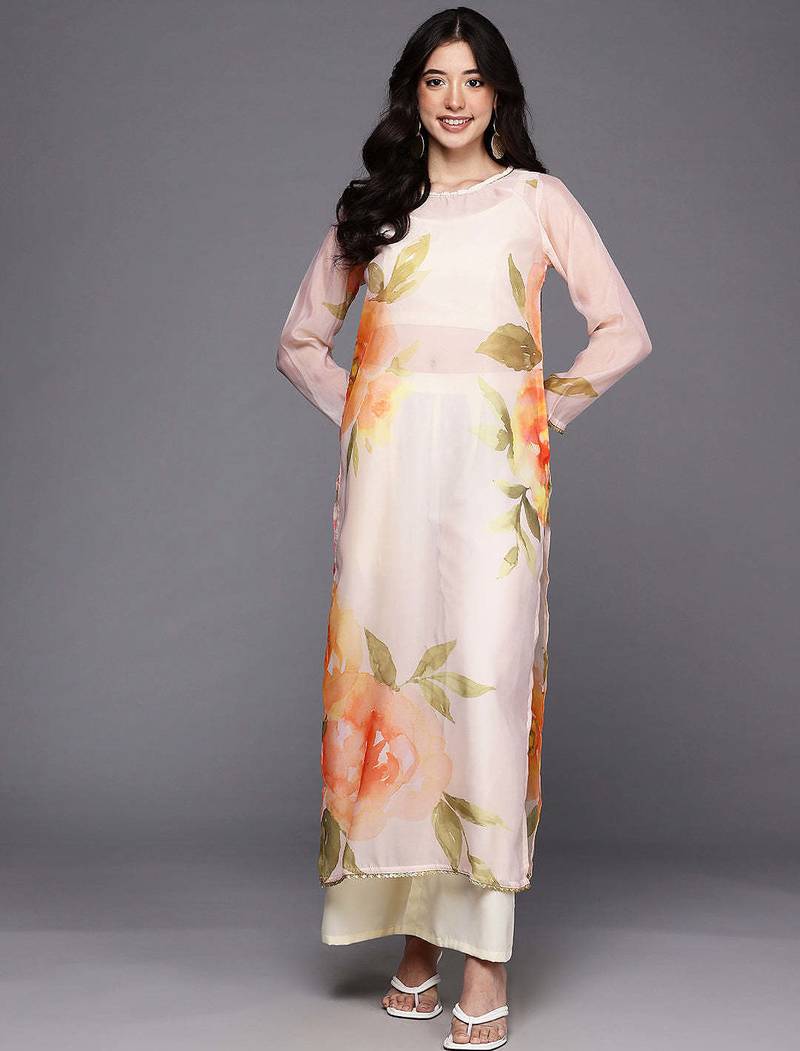 Off white printed organza kurta sets