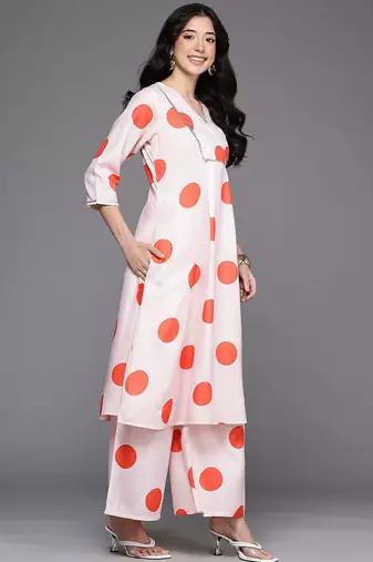 Off white printed cotton blend kurta sets