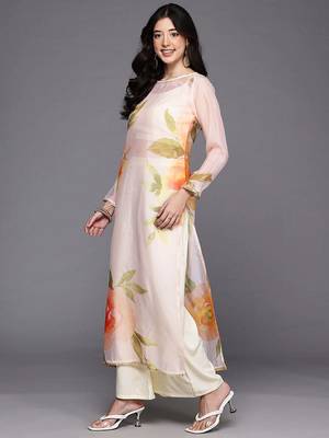 Off white printed organza kurta sets 5
