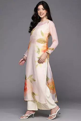 Off white printed organza kurta sets