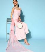 Pink printed poly crepe kurta sets