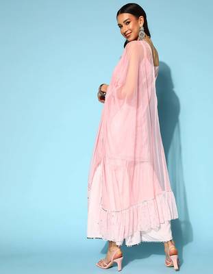 Pink printed poly crepe kurta sets 5