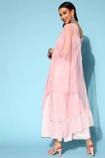 Pink printed poly crepe kurta sets