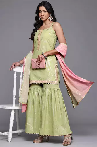 Green printed pure cotton kurta sets