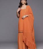 Orange printed poly georgette kurta sets