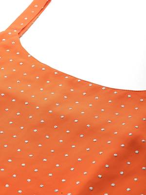 Orange printed poly georgette kurta sets 2
