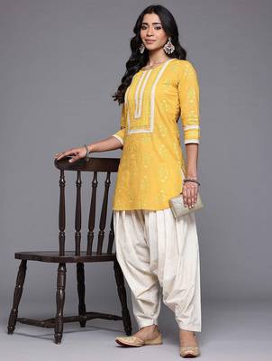Mustard printed pure cotton kurta sets 1