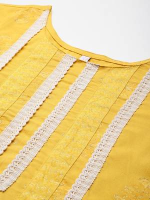 Mustard printed pure cotton kurta sets 2