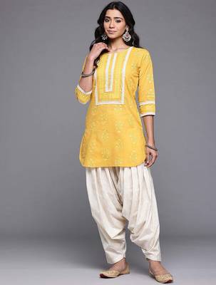Mustard printed pure cotton kurta sets 3
