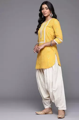 Mustard printed pure cotton kurta sets