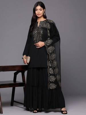 Black printed poly crepe kurta sets 1