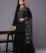 Black printed poly crepe kurta sets