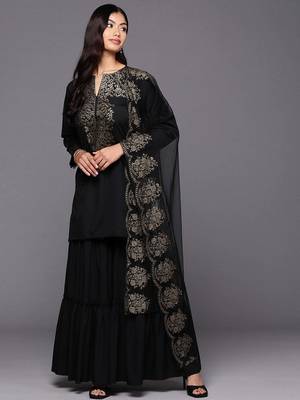 Black printed poly crepe kurta sets 2