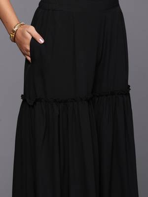 Black printed poly crepe kurta sets 3