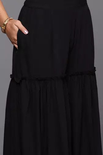 Black printed poly crepe kurta sets