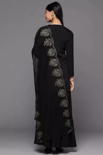 Black printed poly crepe kurta sets