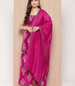 Pink printed art silk kurta sets