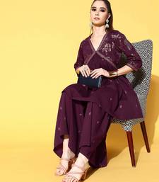 Burgundy printed poly crepe kurta sets