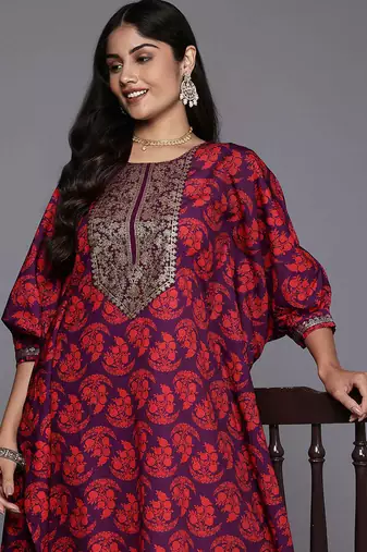 Purple printed poly crepe kurta sets