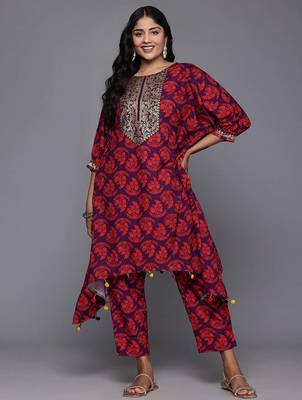 Purple printed poly crepe kurta sets 1