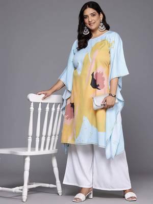 Blue printed poly crepe kurta sets 1