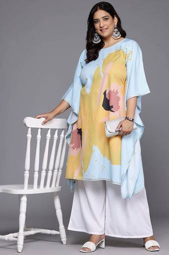 Blue printed poly crepe kurta sets