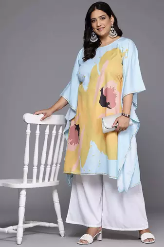 Blue printed poly crepe kurta sets