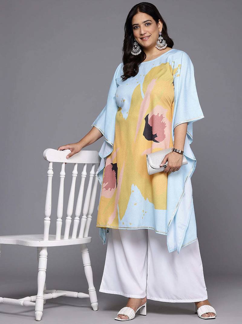 Blue printed poly crepe kurta sets