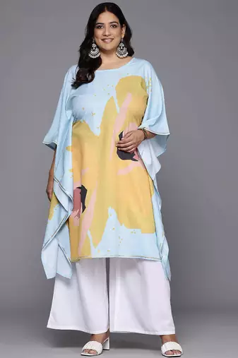 Blue printed poly crepe kurta sets