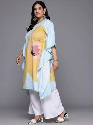Blue printed poly crepe kurta sets 5