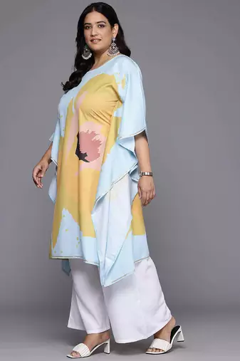 Blue printed poly crepe kurta sets