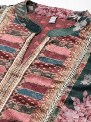 Green printed silk long kurtis 5