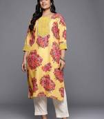 Yellow printed blended long kurtis