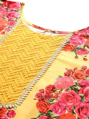 Yellow printed blended long kurtis 2