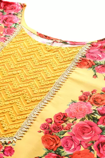 Yellow printed blended long kurtis