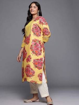 Yellow printed blended long kurtis 3