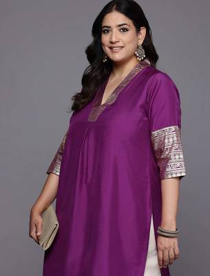 Purple embroidered art silk long kurtis 2