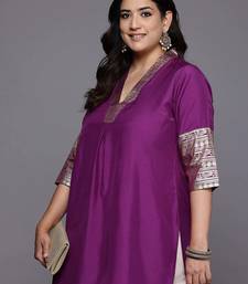 Purple embroidered art silk long kurtis