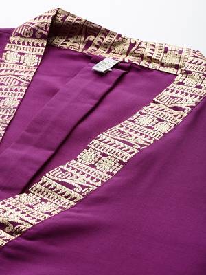 Purple embroidered art silk long kurtis 3