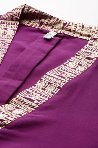 Purple embroidered art silk long kurtis