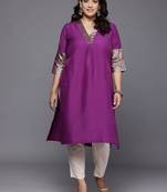 Purple embroidered art silk long kurtis