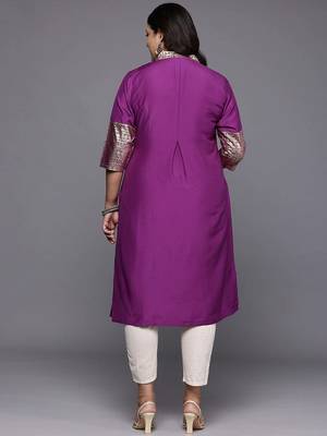 Purple embroidered art silk long kurtis 5