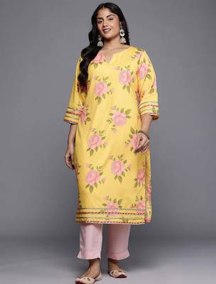 Yellow printed crepe long kurtis 1