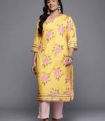 Yellow printed crepe long kurtis