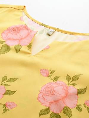 Yellow printed crepe long kurtis 2