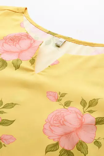 Yellow printed crepe long kurtis