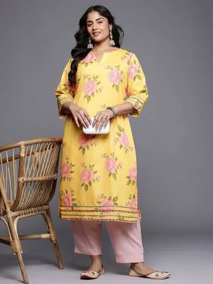 Yellow printed crepe long kurtis 5